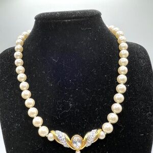 Vintage Marvella Faux Pearl Rhinestone Choker Necklace